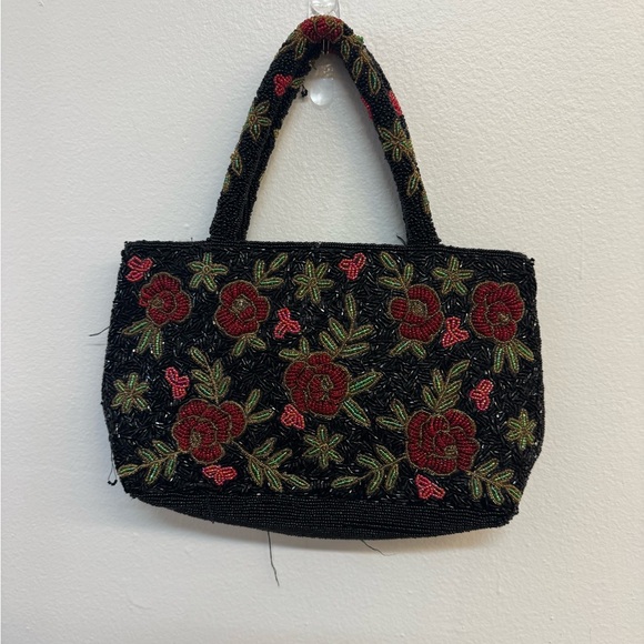 Elegant Black Floral Beaded Clutch - Picture 1 of 2